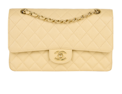 Medium double classic flap, caviar, Beige, 3*